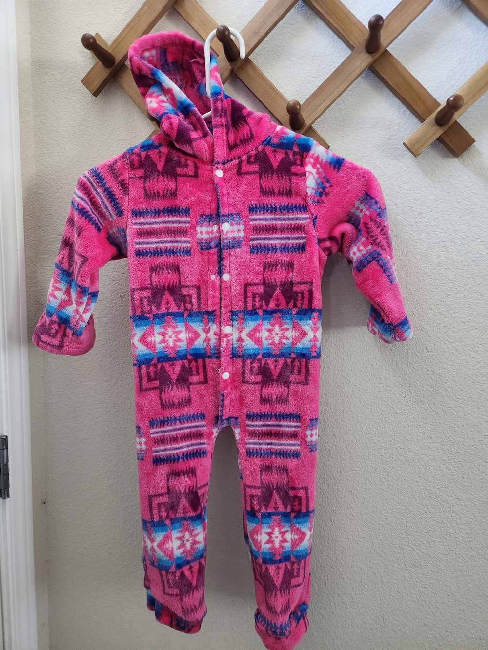 Native Pink Aztec Hooded Kids One-Piece